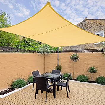 Artpuch 16' x 16' Sun Shade Sails Square Canopy, 185GSM Sand Cover UV Block for Outdoor Patio Garden Yard