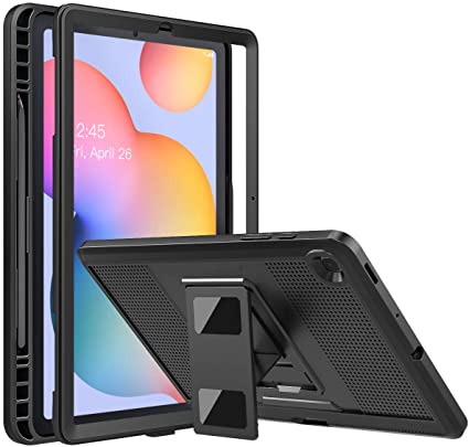 MoKo Case Fit Samsung Galaxy Tab S6 Lite 10.4" 2020, [Heavy Duty] Shockproof Full Body Rugged Hybrid Cover with Screen Protector & Pencil Holder for Galaxy Tab S6 Lite 10.4 2020 SM-P610/P615 - Black