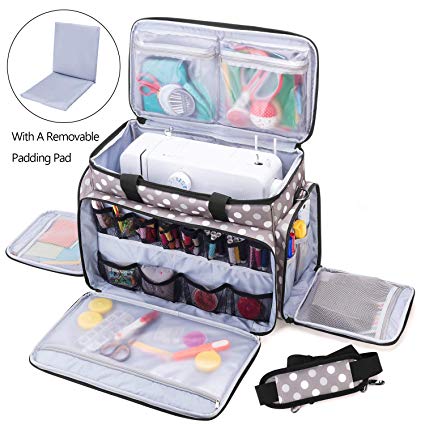 Luxja Sewing Machine Carrying Bag with Removable Padding Pad, Travel Case for Sewing Machine and Accessories (Fit for Most Standard Sewing Machines), Gray Dots (Bag Only)