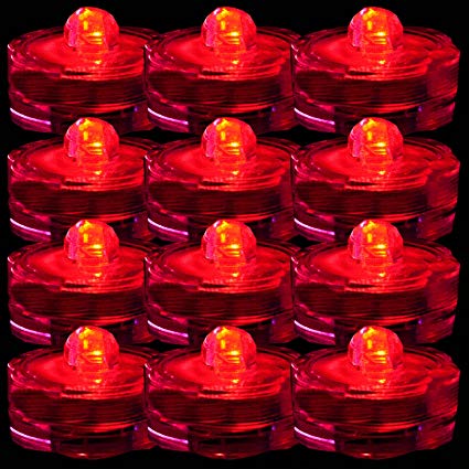 TDLTEK Waterproof submersible Led Lights Tea Lights For Wedding , Party, Decoration (12 Pieces Red)