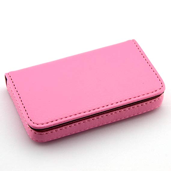 Partstock(TM) Flip Style Leather Business Name Card Wallet / Holder 25 Cards Case 4L x 2.8W inches with Magnetic Shut.(Pink)