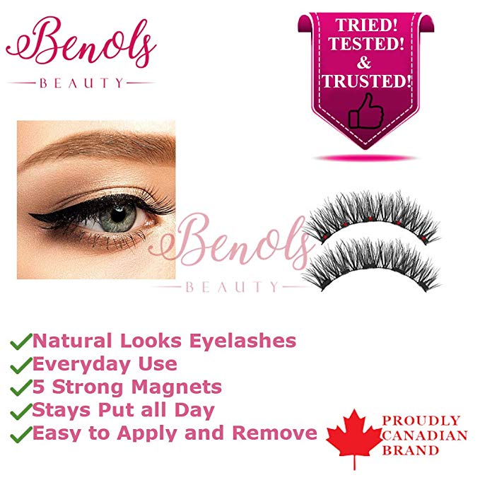 Benols Beauty Magnetic Eyelashes Natural Look - 5 Magnets No Glue False Lashes – Reusable Eyelash with Ultra-Thin Magnets - Requires Magnetic Eyeliner