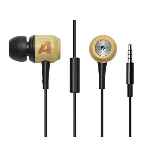 Arealer Cherry Wood In-ear Earphones, Universal Wooden Earbuds Headset with Mic for PC Tablet IOS Android Smartphones