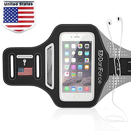 Special Edition - U.S.A Flag iPhone 7 Plus Armband, Fingerprint Touch Supported Running Sports Workout Exercise Gym Arm Band Case for iPhone 6/6S/7/7 Plus with Card Pockets and Key Slot (Black)
