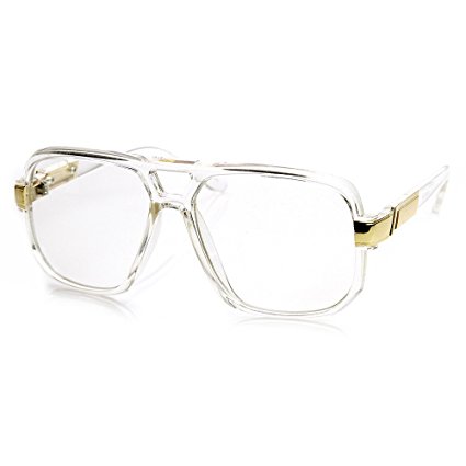 Classic Square Frame Plastic Clear Lens Aviator Glasses (Clear)