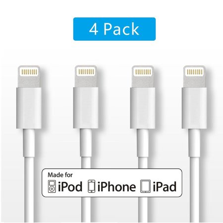 Lightning Cable, ZiKON 4 PACK Lightning Cable for iPhone 6 6 Plus SE 5s/5c /5, iPad Air/mini/mini2, iPad 4th generation, iPod touch 5/6, and iPod nano 7th generatio- 3 Feet (1 Meter) - White
