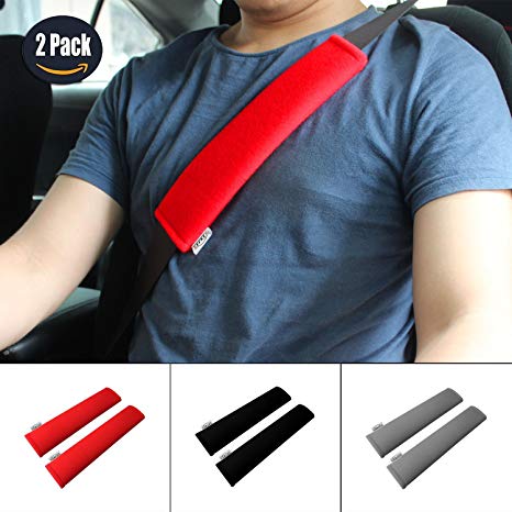 GAMPRO Car Seat Belt Pad Cover, 2-Pack Soft Car Safety Seat Belt Strap Shoulder Pad for Adults and Children, Suitable for Car Seat Belt, Backpack, Shoulder Bag(RED)