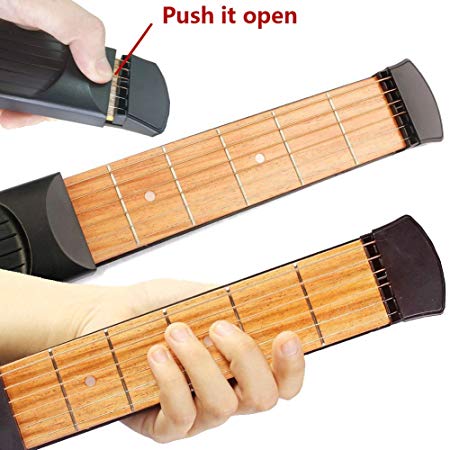 Greenten Pocket Guitar Practice Strings Tool Gadget 6 Fret Portable Finger Guitars Trainer Exercise Chord (Black)