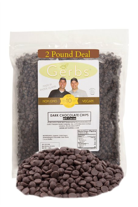 Dark Chocolate Chips 68 Cacao by Gerbs - 2 LBS - Top 11 Food Allergen Free and NON GMO - Product of Canada - Vegan and Kosher