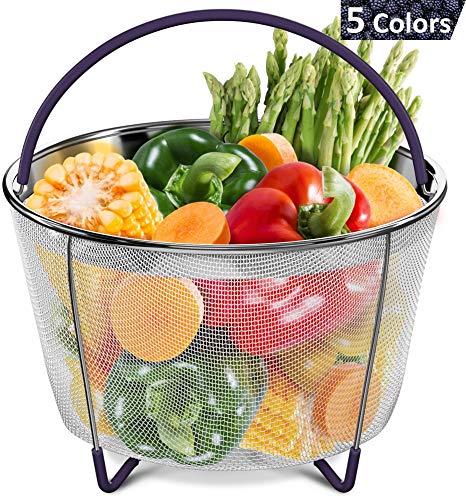 Vegetable Steamer Basket for 6 and 8 qt Instant Pot Accessories - Stainless Steel Strainer Fits InstaPot Pressure Cooker - Veggie and Egg Mesh Basket Set with Silicone Handle and Non-Slip Legs