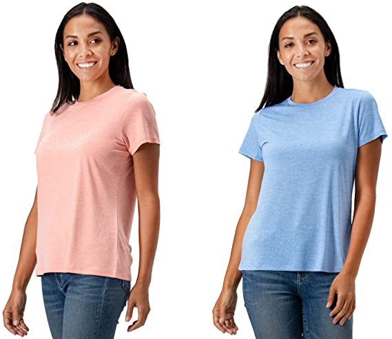 DEVOPS Women's 2-Pack Cool Stretch Performance Active Workout Short Sleeve U-Neck T-Shirts