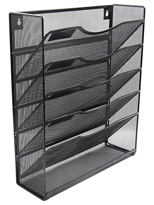 EasyPAG 6 Tier Mesh Wall Mounted File Organizer Mail Holder Rack,Black