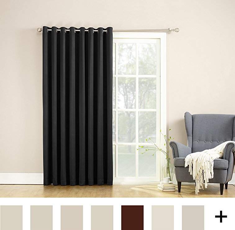 Sun Zero Barrow Energy Efficient Patio Door Curtain Panel, 100" x 84", Black