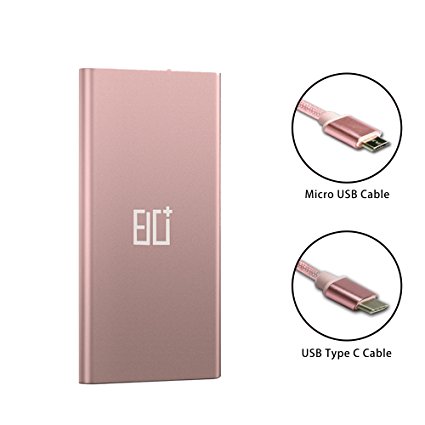 Eighty Plus 10000mAh Quick Charge 3.0 Universal Portable Charger, Ultra Compact USB Type C External Battery, Slim & Light Li-Polymer Power Bank For Phones Tablets MacBook and More (Rose Gold)