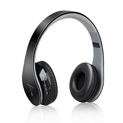 Wireless Headphone Over-Ear Headphone Bluetooth Headset Hi-fi Stereo Mp3 Portable Headphone Sport Rechargeable Headphone with 35mm Audio Jack and Noise Reduction Mic For Phone Headphones Running Compatible with iPhone 6 6 Plus 5S 5C 5 4S Galaxy Note 3 2 S5 S4 and Google Blackberry LG other Smartphones Black