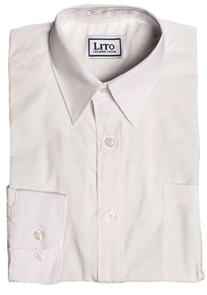 Boys White or Ivory Long Sleeve Wrinkle Resistant Dress Shirt