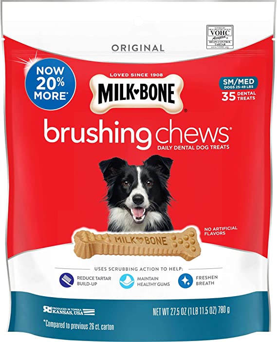 Milk-Bone Brushing Chews Daily Dental Dog Treats, Small/Medium, 35 Count