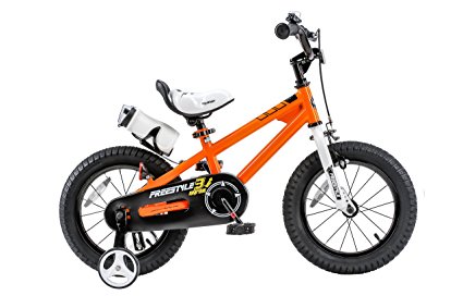 RoyalBaby BMX Freestyle Kids Bike, Boy's Bikes and Girl's Bikes with training wheels, Gifts for children, 14 inch wheels, Orange