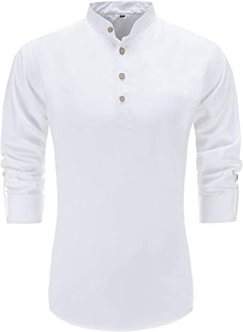 Dioufond Mens Henley Shirts Long Sleeve Mandarin Collar Popover Shirts