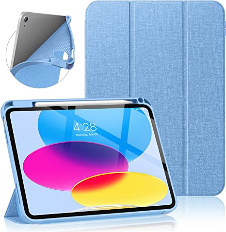 Soke iPad 10th Generation Case 2022 with Pencil Holder (10.9-inch)- Premium Shockproof Case [Auto Sleep/Wake] with Soft TPU Back Cover & Slim Trifold Stand for iPad 10.9 Inch,LightBlue