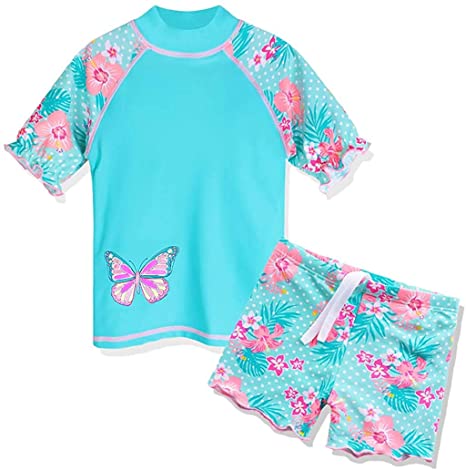 TFJH E Girls Two Piece Swimwear butterflyflower Dots Printed Swimsuit UPF 50  UV 3-10Y