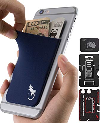 Mobile Phone Wallet - Adhesive Card Holder Pouch Smartphones & Android - Stick on Navy Wallet Carry Credit Cards and Cash - Navy