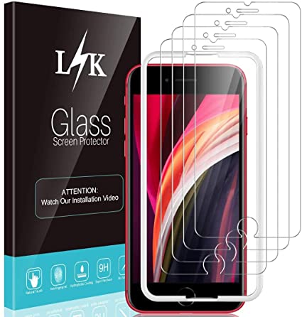 LϟK 4 Pack Screen Protector for iPhone SE 2020 4.7 inch - Tempered Glass HD Clear 9H Hardness Bubble Free Case Friendly Alignment Frame Easy Installation Screen Protective Film