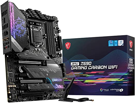 MSI MPG Z590 GAMING CARBON WIFI Motherboard ATX - Supports Intel Core 11th Gen Processors, LGA 1200 - Mystic Light, 75A VRM, DDR4 Boost (5333MHz/OC), 2 x PCIe 4.0 x16, 3 x M.2 Gen4/3 x 4, Wi-Fi 6E