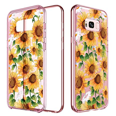 YINLAI Samsung S8 Case, Galaxy S8 Case Slim Clear with Diamond Prism Sunflowers Pattern Design Hybrid Hard PC TPU Bumper Shockproof Protective Floral Cases Cover for Samsung Galaxy S8 Rose Gold/Pink