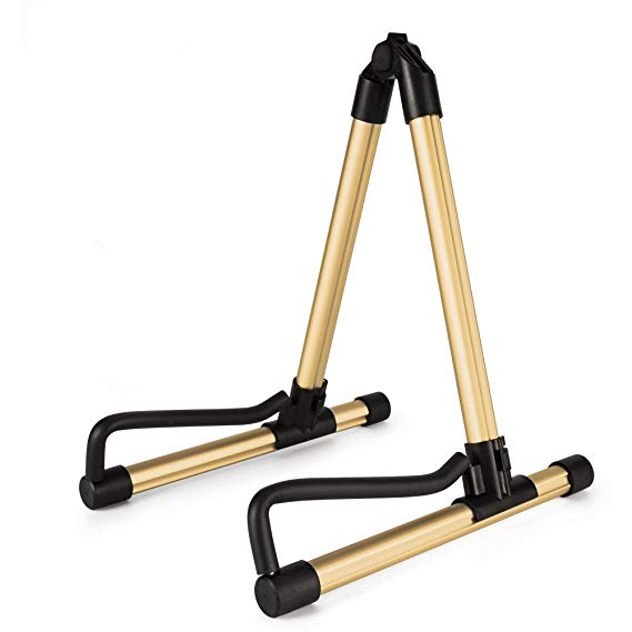 Donner Folding Guitar Stand for Acoustic Electric Classical Bass Guitar,Travel Guitar Stand (Golden)