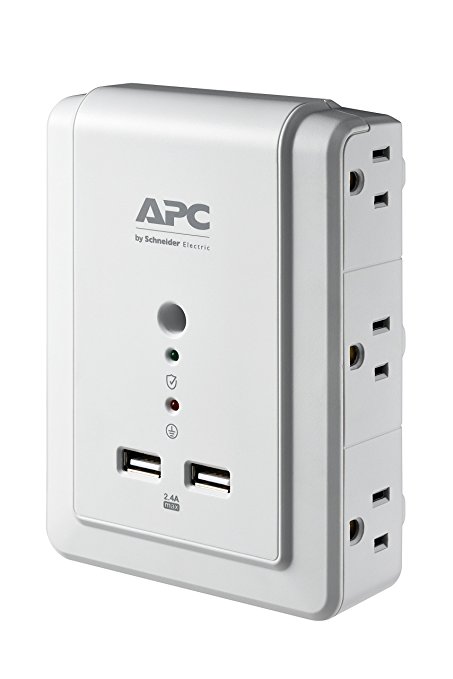 APC 6-Outlet Wall Surge Protector 1080 Joules with USB Charger Ports, SurgeArrest Wall Tap (P6WU2)