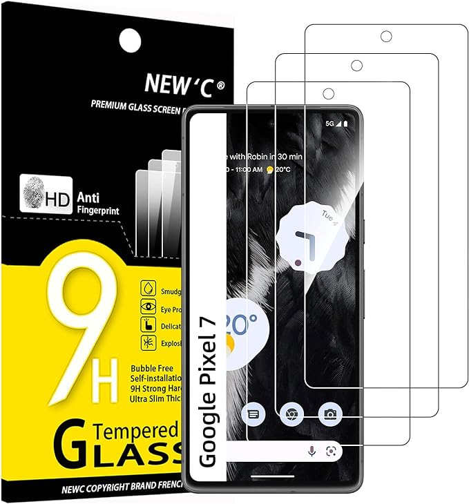 NEW'C 3 Piezas, Protector Pantalla para Google Pixel 7, Cristal templado Antiarañazos, Antihuellas, Sin Burbujas, Dureza 9H, 0.33 mm Ultra Transparente, Ultra Resistente