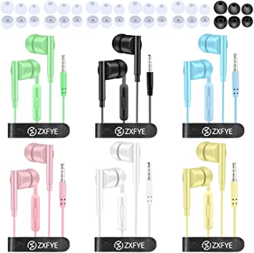 Earbuds Earphones with Microphone,6pack Ear Buds Wired in-Ear Headphones with 36pack Replacement Noise Islating Earplugs,Fits 3.5mm Interface for iPad,iPod,Mp3 Players,Android and iOS Smartphones