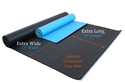 84" X 36" X 1/4" Extra Wide, Extra Long, Extra Thick Black Yoga Pilates Mat