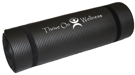 Thrive on Wellness Thick Exercise Mat with Carry Strap - BEST Comfort on Hips Knees Spine and Joints 72 x 24 x 12 EXTRA Long Yoga Mats for P90X Pilates Yoga Strength and Stretch Workouts