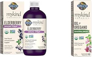 Garden of Life Organics Plant-Based Elderberry Immune Syrup 6.59 fl oz & Organics Oil of Oregano Seasonal Drops 1fl oz (30 mL) Liquid