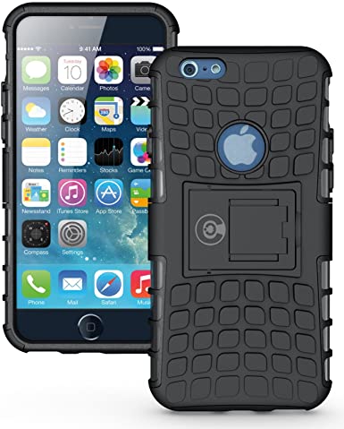 iPhone 6S Case, iPhone 6 Case Black by Cable and Case - [Heavy Duty] Tough Dual Layer 2 in 1 Rugged Rubber Hybrid Hard/Soft Impact Protective Cover [with Kickstand] for Men & Women - Black