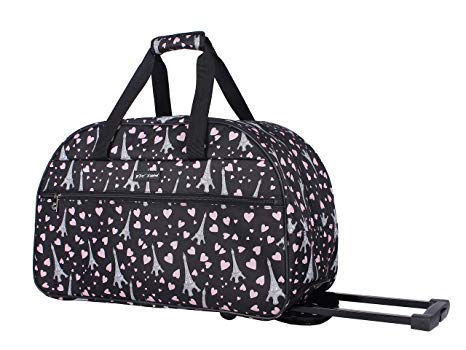 Betsey Johnson Luggage Designer Pattern Suitcase Wheeled Duffel Carry On Bag (Paris Love) (One Size, Paris Love)