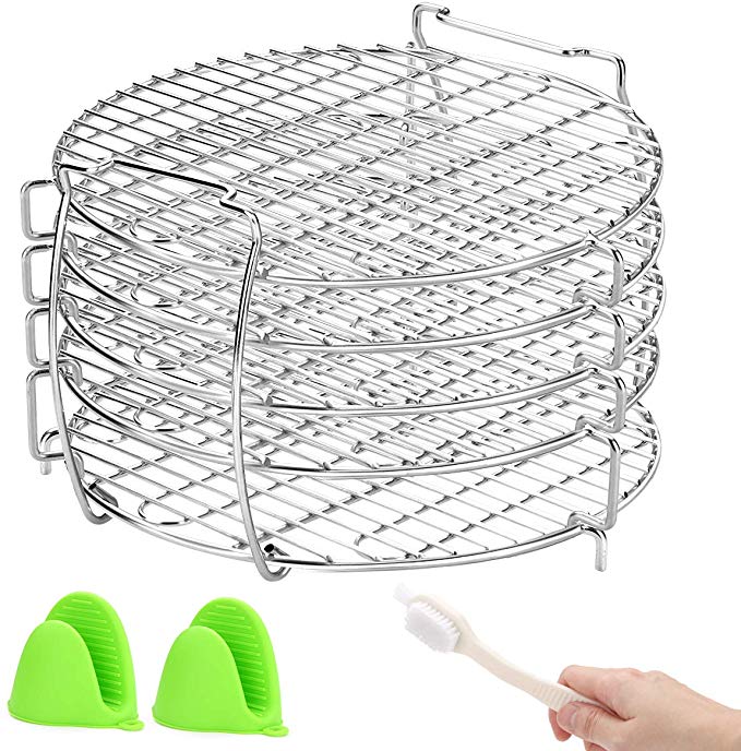 Dehydrator Stand, Dehydrator Rack Compatible With Ninja Foodi Pressure Cooker and Air Fryer 6.5 & 8 qt, Food Grade Stainless Steel with Silicone Oven Mitts, Rack Clean Brush