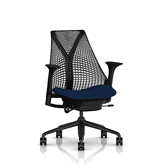 Herman Miller Sayl Task Chair: Tilt Limiter - Stationary Seat Depth - Stationary Arms - Standard Carpet Casters - Black Base & Frame