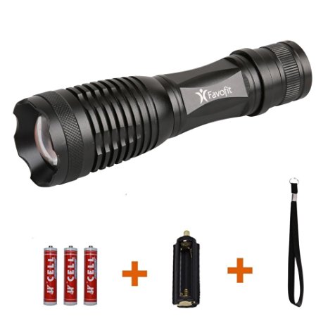 High Lumens Bright Cree XM-L2 LED Tactical Flashlight,with Adjustable Focus Zoomable 5 Modes Aluminum Handheld Torch,Powered By 18650 Battery (Not Included) or AAA Batteries (Included as Free Gift)