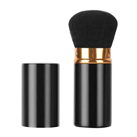 Sinide Retractable Makeup Brushes Professional Kabuki Brush Set, Cosmetic Beauty Tool Foudation Blush Brush for Mineral Powder, Contouring, Cream or Liquid (Black-Gold)