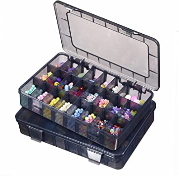 TookMag Bead Storage Organizer for Jewelry Making, Organizer Container with 24 Adjustable Compartments, for Buttons/Crafts(Each Grid Size: 1.61’’L x 0.8’’W x 1.3’’H)(2 Pcs)