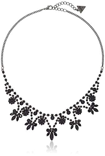 GUESS "Basic" Jet Dainty Floral Necklace, 16"   2" Extender