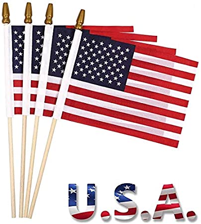 Small American Flags On Stick 4x6 Inch/Small US Flags/Mini American Flags/American Hand Held Stick Flags with Spear Top