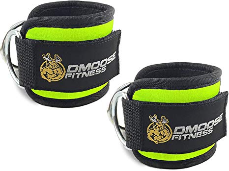 DMoose Fitness Ankle Straps Cable Machines - Stainless Steel Double D-Ring, Adjustable Comfort fit Neoprene, Glute & Leg Workouts Women & Men