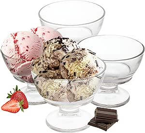 Premier Housewares Sundae Glasses Set of 4 | Round Ice Cream Bowls | Wide Bowl Dessert Cups | Versatile Trifle Bowls & Glass Ramekins | Clear Glass Bowls for Gourmet, Deserts