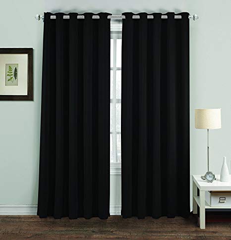 noah's Linen Thermal Insulated Blackout Curtain Pair Eyelet Ring Top Ready Made Including Tie Backs 46" (width) x 72" (drop) Black Color