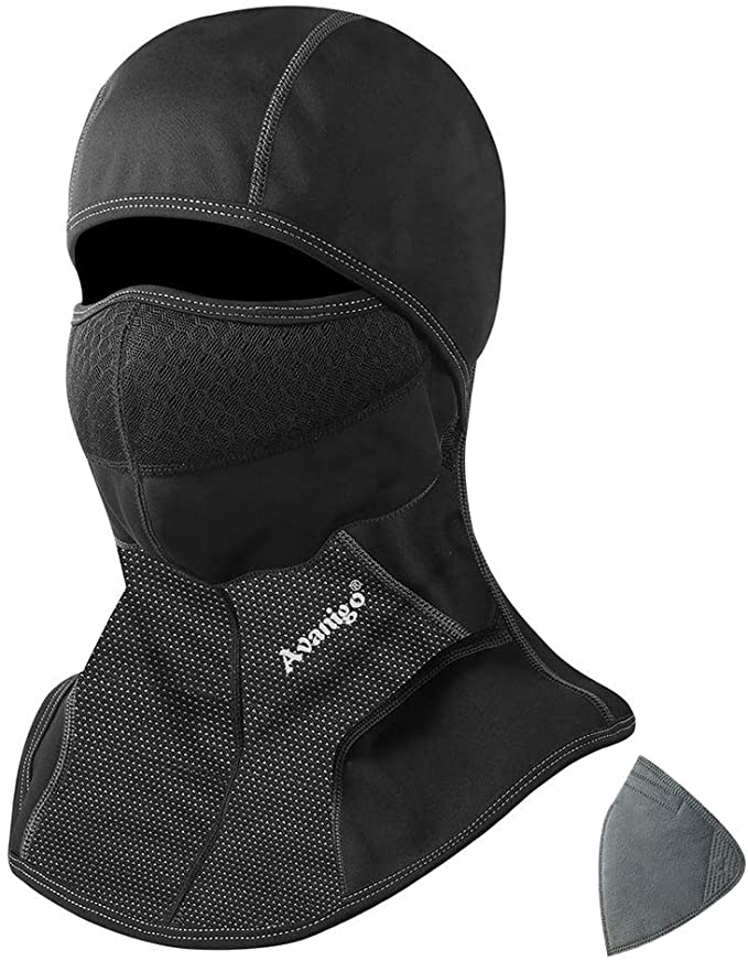 Avanigo Balaclava Warm Face Mask with a Activated Filter for Water Resistant Motorcycle Anti Droplets Fleece Ski Mask,Black