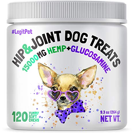 LEGITPET Hemp Hip & Joint Supplement for Dogs - 120 Soft Chews - Made in USA - Glucosamine for Dogs - Chondroitin - MSM - Turmeric - Hemp Seed Oil - Natural Pain Relief & Mobility